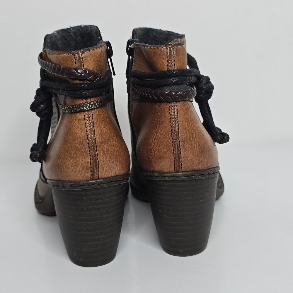 Rieker Women Ankle Boots US 8.5 EU 40 Lilyish Brown Zip Bootie Felt Lined Tassel - Picture 7 of 10